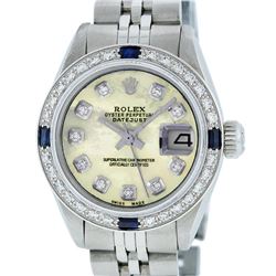 Rolex Ladies Stainless Steel Yellow MOP Diamond & Sapphire Datejust Wristwatch