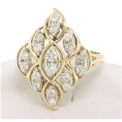 14k Solid Gold Marquise Shaped Diamond Dinner Ring w/ Floating Diamond Settings