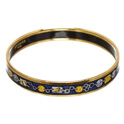 Hermes Blue Multicolor Enamel Gold Plated Bangle Bracelet