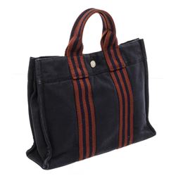Hermes Blue Brown Canvas Sac Fourre PM Tote Bag