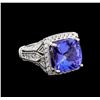 5.56 ctw Tanzanite and Diamond Ring - 14KT White Gold