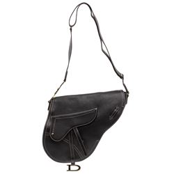 Christian Dior Black Leather Large Saddle Bag Crossbody