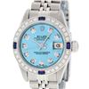 Rolex Ladies Stainless Steel Quickset Blue Diamond & Sapphire Wristwatch