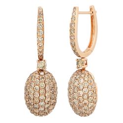 18k Rose Gold 3.76CTW Brown Diamonds Earrings, (SI2-SI3/Gold)