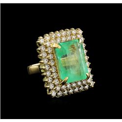 GIA Cert 19.72 ctw Emerald and Diamond Ring - 14KT Yellow Gold