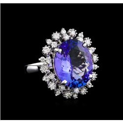 9.88 ctw Tanzanite and Diamond Ring - 14KT White Gold