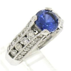 14k White Gold 2.50 ctw FINE Tanzanite Solitaire Round Diamond Open Milgrain Rin