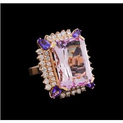 25.85 ctw Kunzite, Tanzanite and Diamond Ring - 14KT Rose Gold