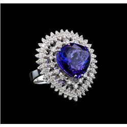 GIA Cert 11.22 ctw Tanzanite and Diamond Ring - 14KT White Gold