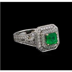 14KT White Gold 0.83 ctw Emerald and Diamond Ring