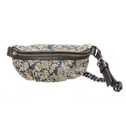 Marc Jacobs Gold Jacquard Canvas Gray Metallic Leather Trim Waist Bag