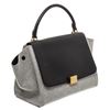 Celine Gray Wool Black Leather Medium Trapeze Bag