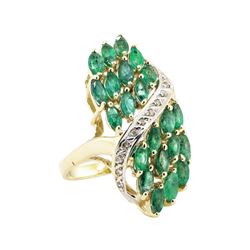 8.12 ctw Emerald and Diamond Waterfall Ring - 14KT Yellow Gold