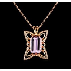 31.25 ctw Kunzite and Diamond Pendant With Chain - 14KT Rose Gold