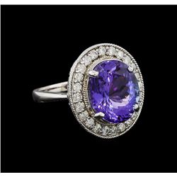 8.18 ctw Tanzanite and Diamond Ring - 14KT White Gold