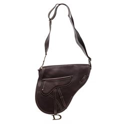 Christian Dior Brown Leather Large Saddle Bag Crossbody