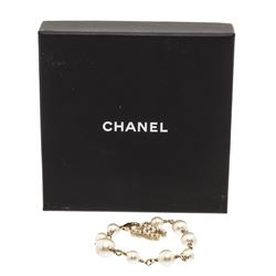 Chanel Antique Gold Faux Pearl CC Bracelet