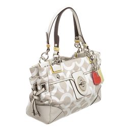 Coach White Cream Monogram Canvas Leather Tote Bag