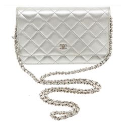 Chanel Silver Lambskin Wallet On Chain WOC Bag