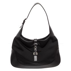 Gucci Black Canvas Leather Trim Jackie Shoulder Bag