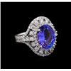 3.98 ctw Tanzanite and Diamond Ring - 14KT White Gold