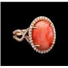 6.62 ctw Coral and Diamond Ring - 14KT Rose Gold