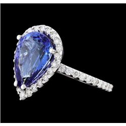 4.07 ctw Tanzanite and Diamond Ring - 14KT White Gold