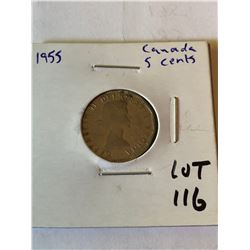 1955 Canada 5 Cents Nice Early Coin