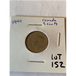 1940 Canada 5 Cents Nice Early Coin