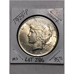 MS High Grade 1925 P Silver Peace Dollar Nice Early US Coin