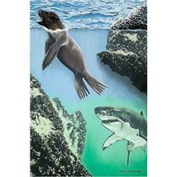 FRAMED WILDLIFE ART "SHARK ATTACK":