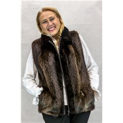 BEAVER ZIP VEST W/ BROWN DYED SHEARED BEAVER TUXEDO TRIM $2,895