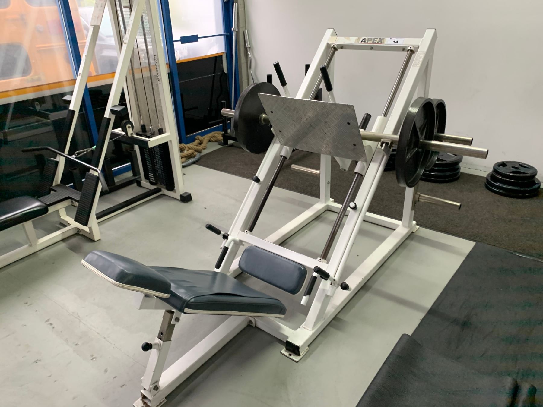 WHITE APEX SEATED VERTICAL FREE WEIGHT LEG PRESS MACHINE