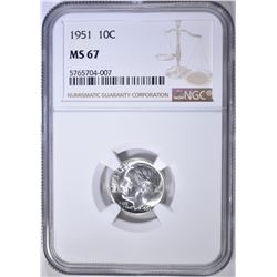 1951 ROOSEVELT DIME NGC MS-67