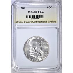 1954 FRANKLIN HALF DOLLAR, OBCS GEM BU FBL