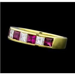 0.80 ctw Ruby and Diamond Ring - 18KT Yellow Gold