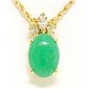 18k Yellow Gold Oval Green Jade & Marquise Diamond Pendant w/ 14k Wheat Chain