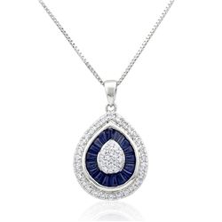 18k White Gold 1.71CTW Diamond and Blue Sapphire Pendant, (SI2-SI3/H-I)