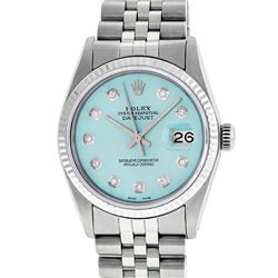 Rolex Mens Stainless Steel Ice Blue Diamond 36MM Datejust Wristwatch