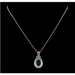 4.26 ctw Emerald and Diamond Pendant With Chain - 14KT White Gold