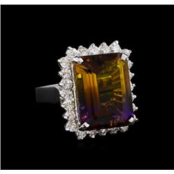 11.52 ctw Ametrine Quartz and Diamond Ring - 14KT White Gold