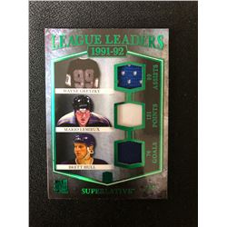 2017 LEAF LEAGUE LEADERS 1992 JERSEY CARD ( GRETZKY, LEMIEUX, HULL) 3/4