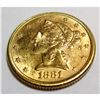 Image 1 : 1881 P $ 5 Gold Liberty Coin