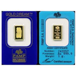 1 Gram Pamp Suisse Gold Ingot on Assay Card