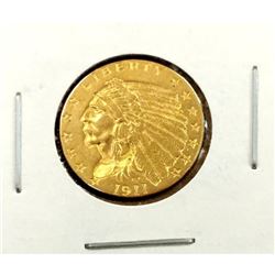 1911 $2.5 Gold Indian in 2x2 XF AU