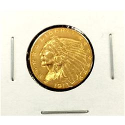 1913 $2.5 Gold Indian in 2x2 XF AU