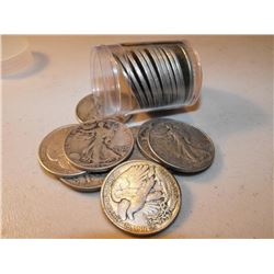 (20) Walking Liberty Halves in Plastic Roll 90%