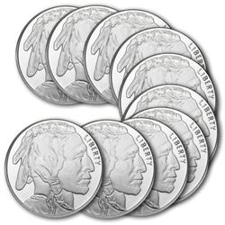 Lot of (10) Buffalo Silver Rounds