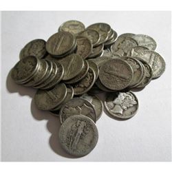 50 pcs. Mercury Dimes -90% Silver
