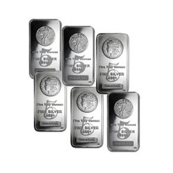 6 pcs. 1 oz. Silver Morgan Design Bars -.999 Pure